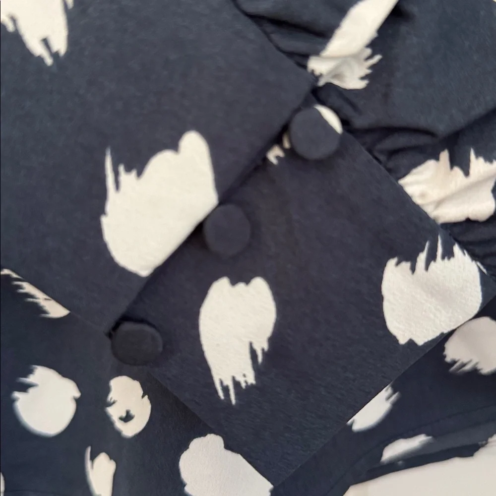 J. Crew Navy and White Splash Polka Dot Ruffle Blouse Size: M ✨ New